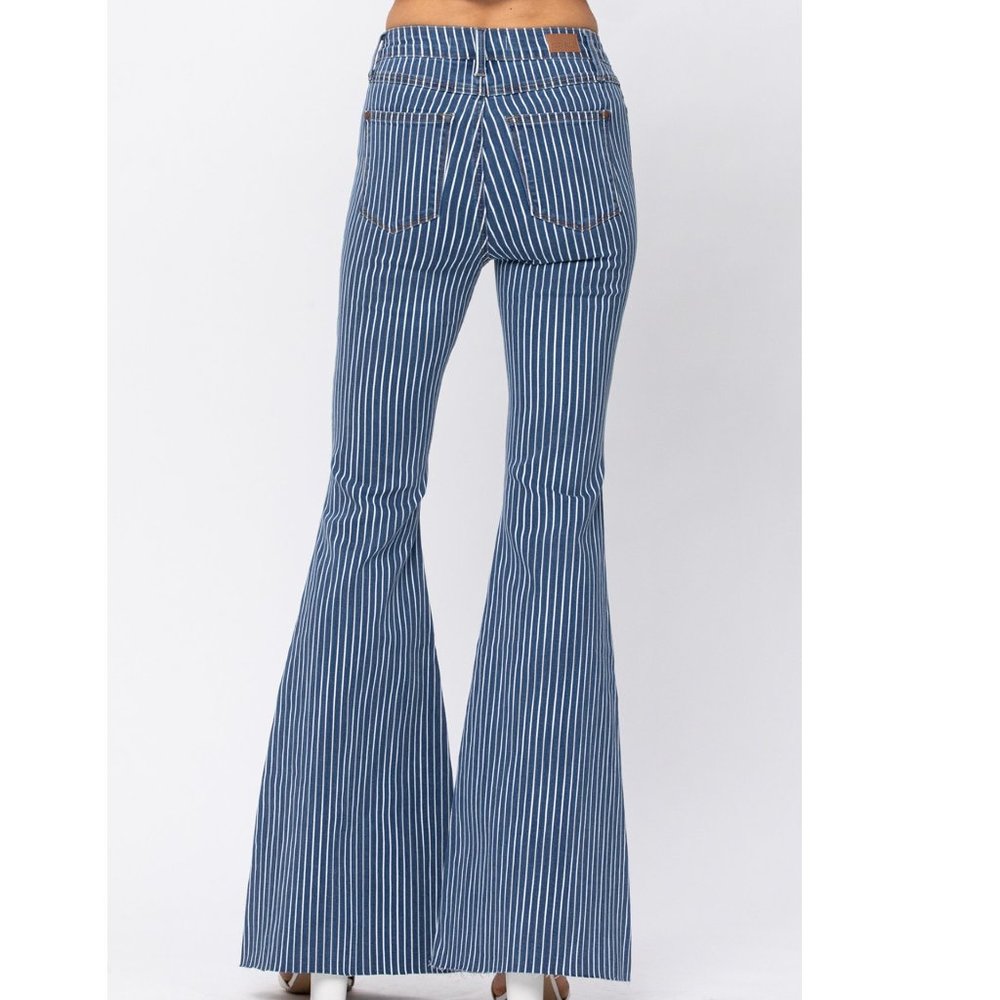 Judy Blue Striped High Rise Flare Skinny Pants Jeans - Picture 2 of 6
